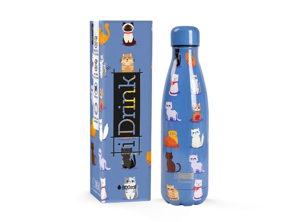 BOTELLA INOX 500ML GATOS AZUL