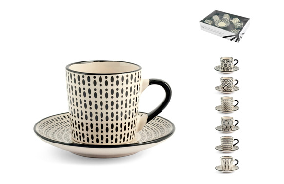 JUEGO 6 TAZAS CAFE C/PLATO 9 C
