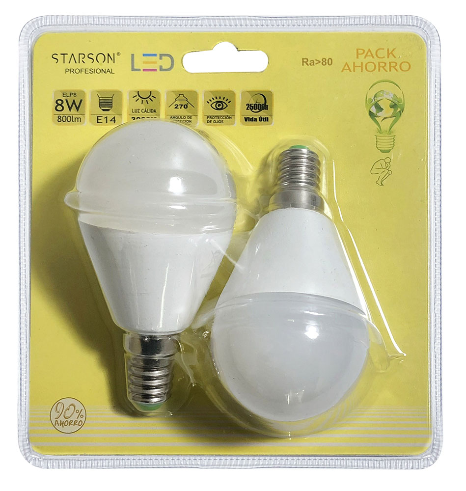LAMPARA LED ESF. E14 8W 2 PZ