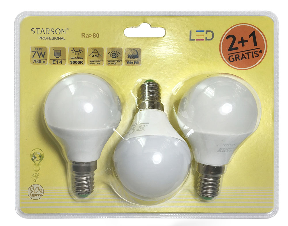 LAMPARA LED ESF. E14 7W 3 PZ