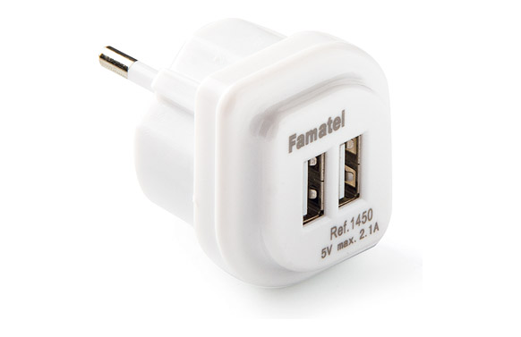 CARGADOR 2 USB BLANCO 2,1A IP2