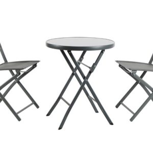 MESA ACERO Ø60 + 2 SILLAS GRIS